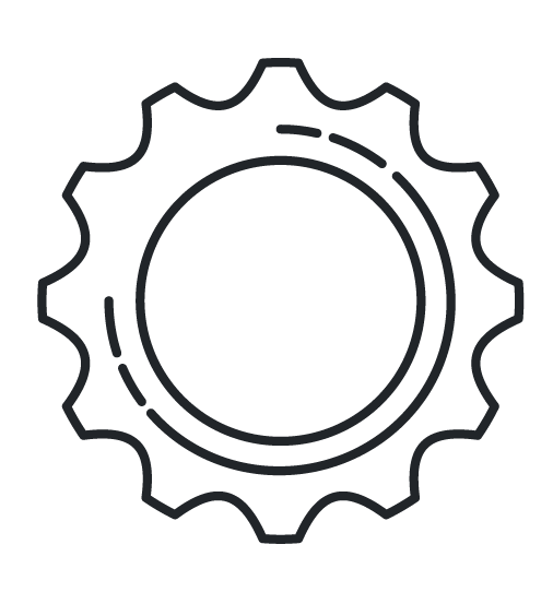 Icono de rueda que significa soporte y capacitación continua 