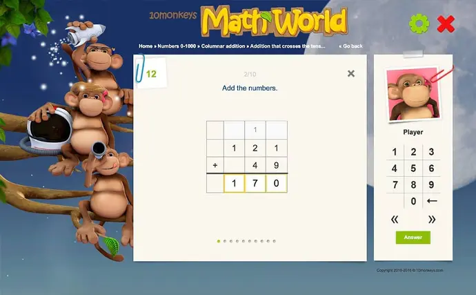 Interfaz de suma o resta de software 10 monkeys