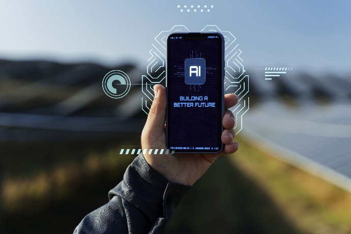 Mano con celular que contiene Inteligencia artificial para la protección eficaz de la ciberseguridad